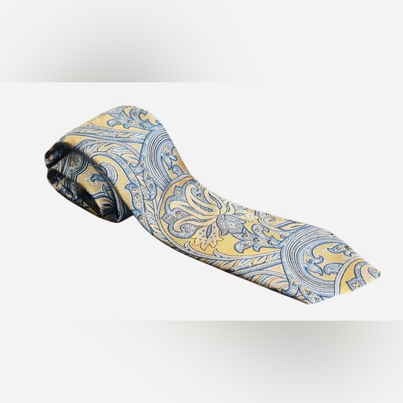 Paul Fredrick Blue and Gold Paisley Tie - Picture 5 of 5